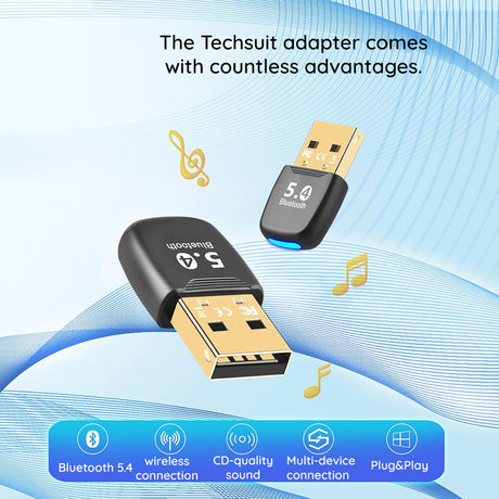 Adaptor Techsuit Bluetooth Dongle Adapter BlueJet (A20), for PC, Bluetooth 5.4, Plug&Play, EDR&BLE, Negru
