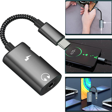 Adaptor Techsuit 2in1 Audio Adapter AcustiCore (AC22), Type-C to Type-C/Jack 3.5mm, Fast Charging, DAC Chip, Hi-Fi Sound, Gri