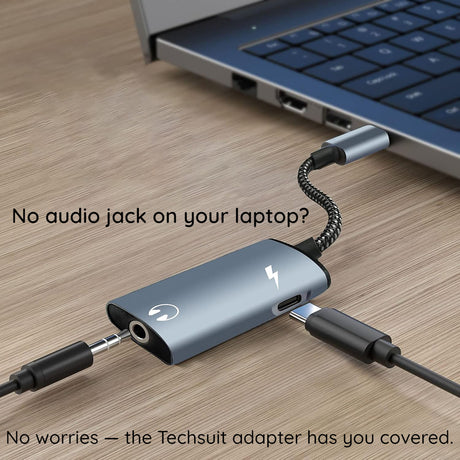 Adaptor Techsuit 2in1 Audio Adapter AcustiCore (AC22), Type-C to Type-C/Jack 3.5mm, Fast Charging, DAC Chip, Hi-Fi Sound, Gri