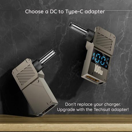 Adaptor Techsuit Adapter LaptopPlugX (A22), for Laptop, DC to Type-C, 100W, LED Display, Gri
