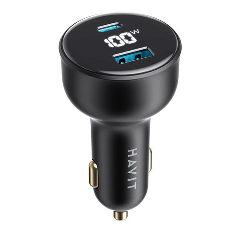 Incarcator Havit Car (CC100W), USB, Type-C, PD100W, PC, with Digital Display, Negru