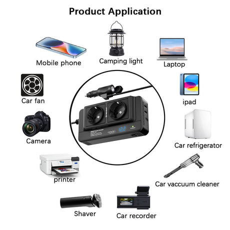 Gadget Techsuit Car Power Inverter PowerDriveX (IA2), Type-C, 2x USB-A, 2x AC Power Sockets, 220V, 200W, Negru