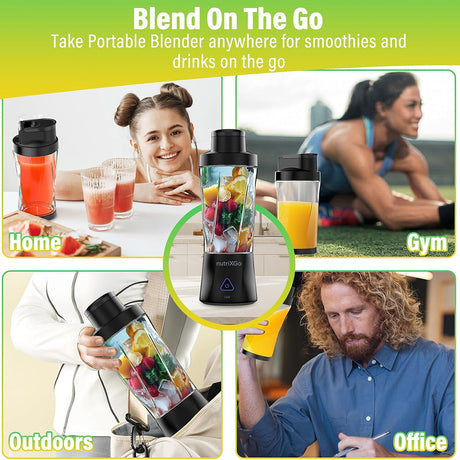 Gadget Techsuit Premium Mini Portable Blender nutriXGo (BP1), with Type-C Cable, Rechargeable, 700ml, 20000rpm, 6000mAh, Negru