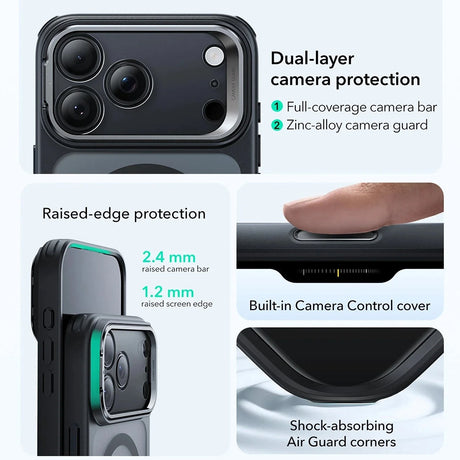 Husa de protectie ESR Classic Hybrid HaloLock Kickstand compatibil cu iPhone 17 Pro Max, Negru Mat