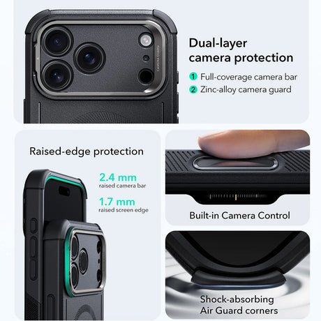 Husa de protectie ESR Cyber Armor Kickstand compatibil cu iPhone 17 Pro, Negru