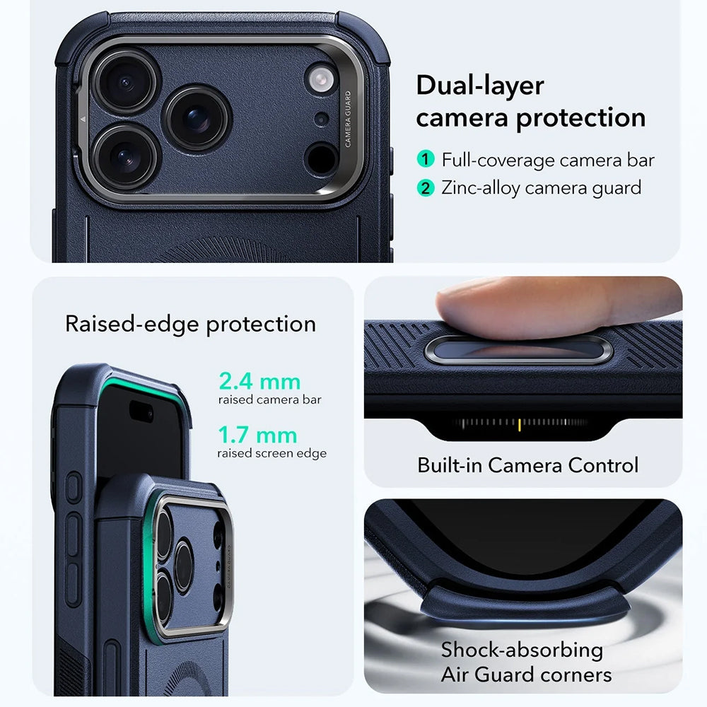 Husa de protectie ESR Cyber Armor Kickstand compatibil cu iPhone 17 Pro Max, Albastru