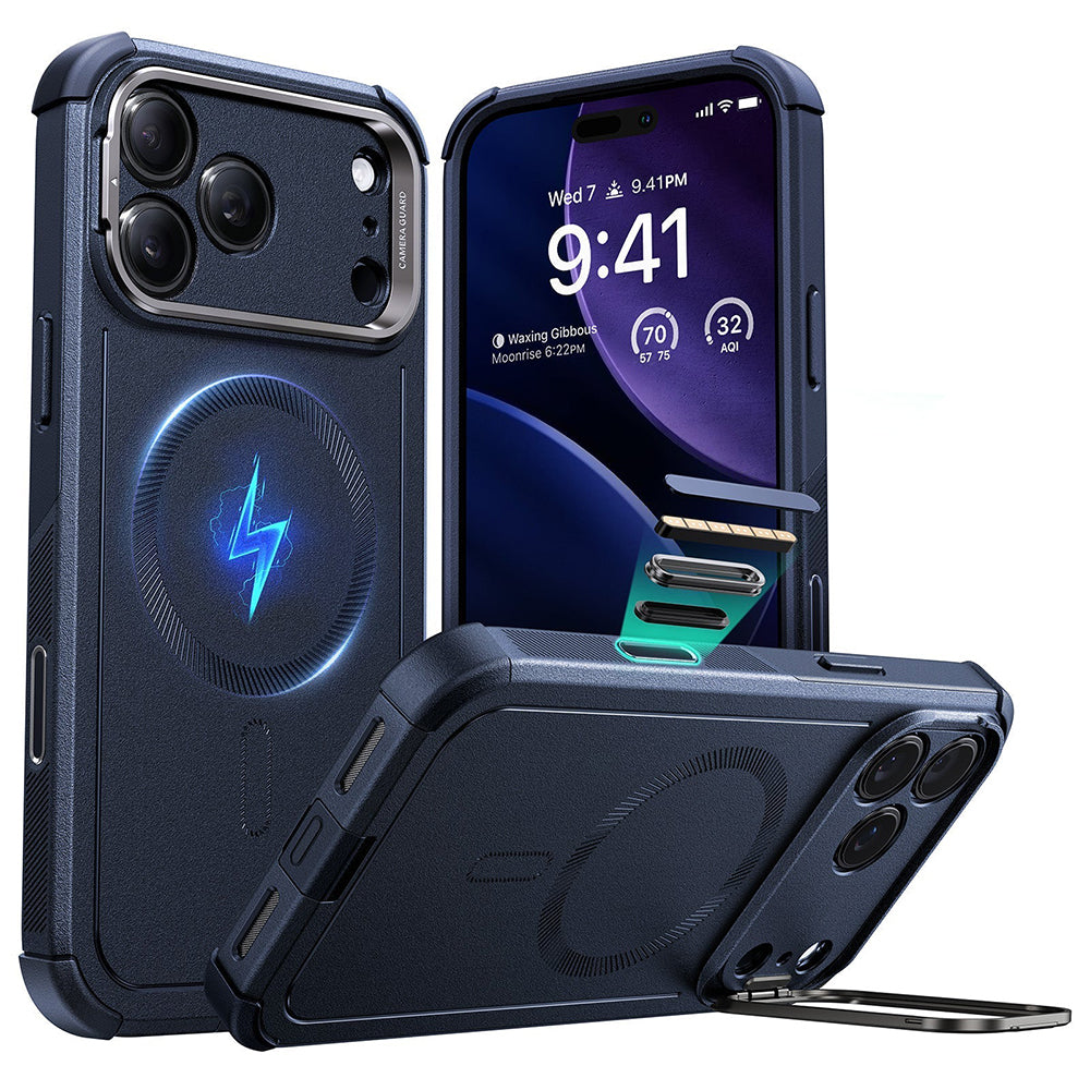 Husa de protectie ESR Cyber Armor Kickstand compatibil cu iPhone 17 Pro Max, Albastru