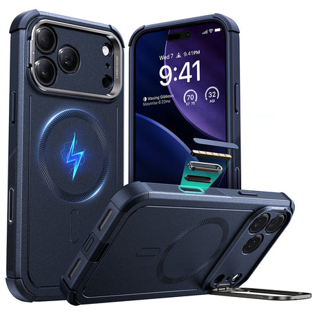 Husa de protectie ESR Cyber Armor Kickstand compatibil cu iPhone 17 Pro Max, Albastru