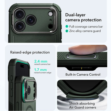 Husa de protectie ESR Cyber Armor Kickstand compatibil cu iPhone 17 Pro Max, Verde