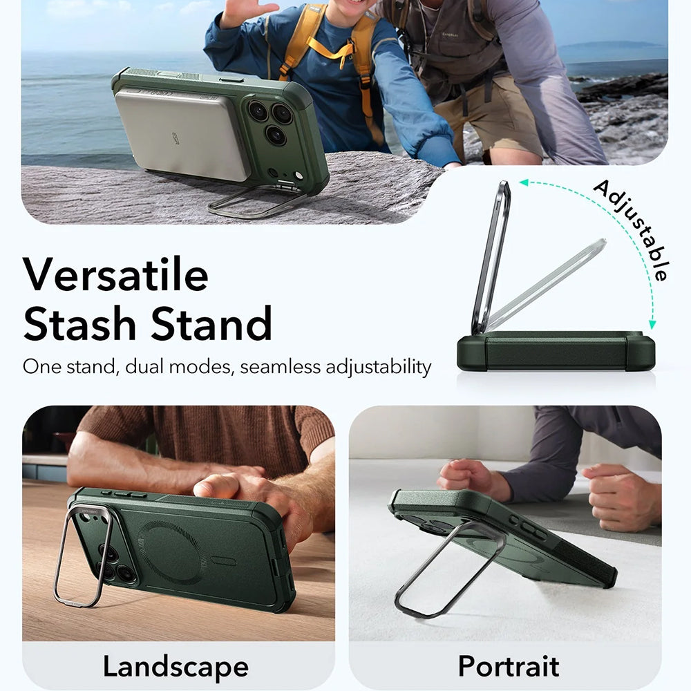 Husa de protectie ESR Cyber Armor Kickstand compatibil cu iPhone 17 Pro Max, Verde
