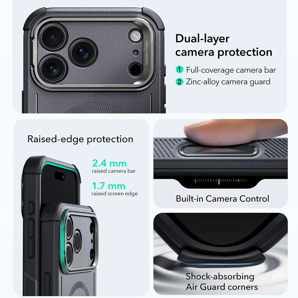 Husa de protectie ESR Cyber Armor Kickstand compatibil cu iPhone 17 Pro, Gri