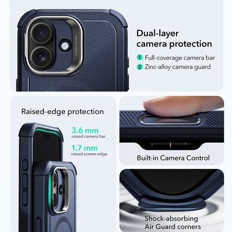 Husa de protectie ESR Cyber Armor Kickstand compatibil cu iPhone 17, Albastru