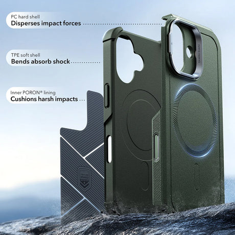 Husa de protectie ESR Cyber Armor Kickstand compatibil cu iPhone 17, Verde