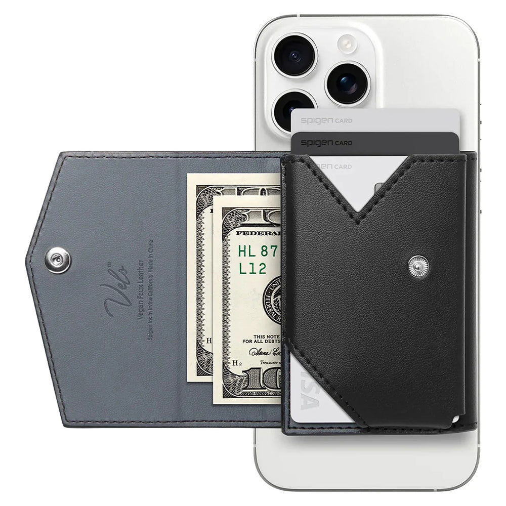 Suport Spigen MagSafe Wallet Valentinus Pro (AFA09442), 3 Cards Storage, Universal, Magnetic, Slim Design, Secure Fit, Negru