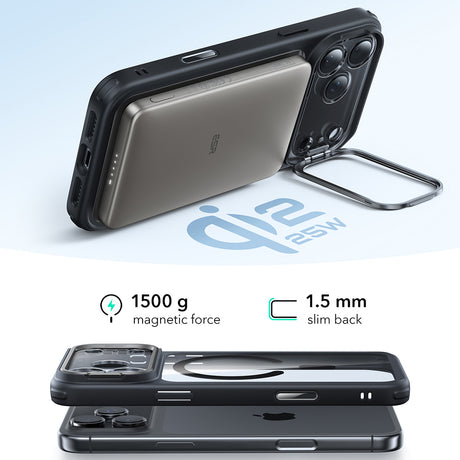 Husa de protectie ESR Classic Hybrid HaloLock Kickstand compatibil cu iPhone 17 Pro Max, Transparent Black