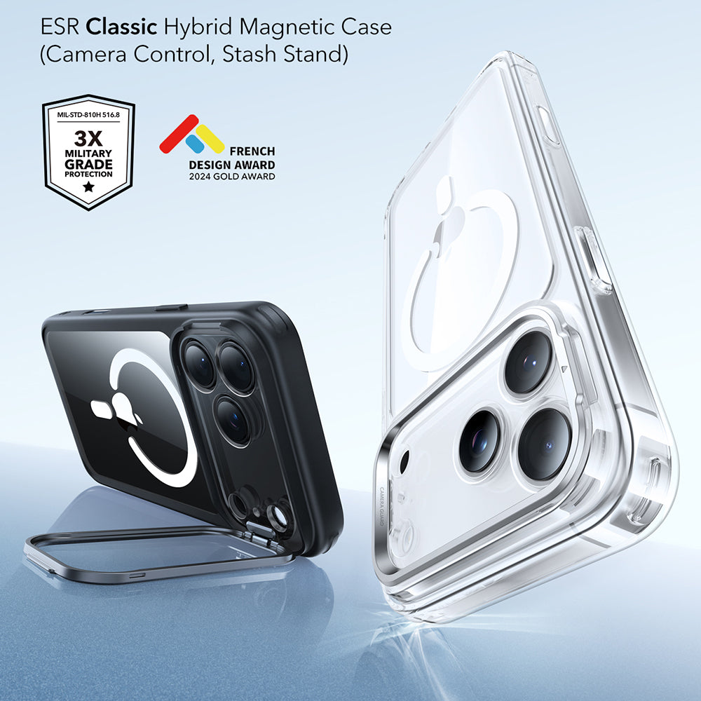 Husa de protectie ESR Classic Hybrid HaloLock Kickstand compatibil cu iPhone 17 Pro, Transparent Black