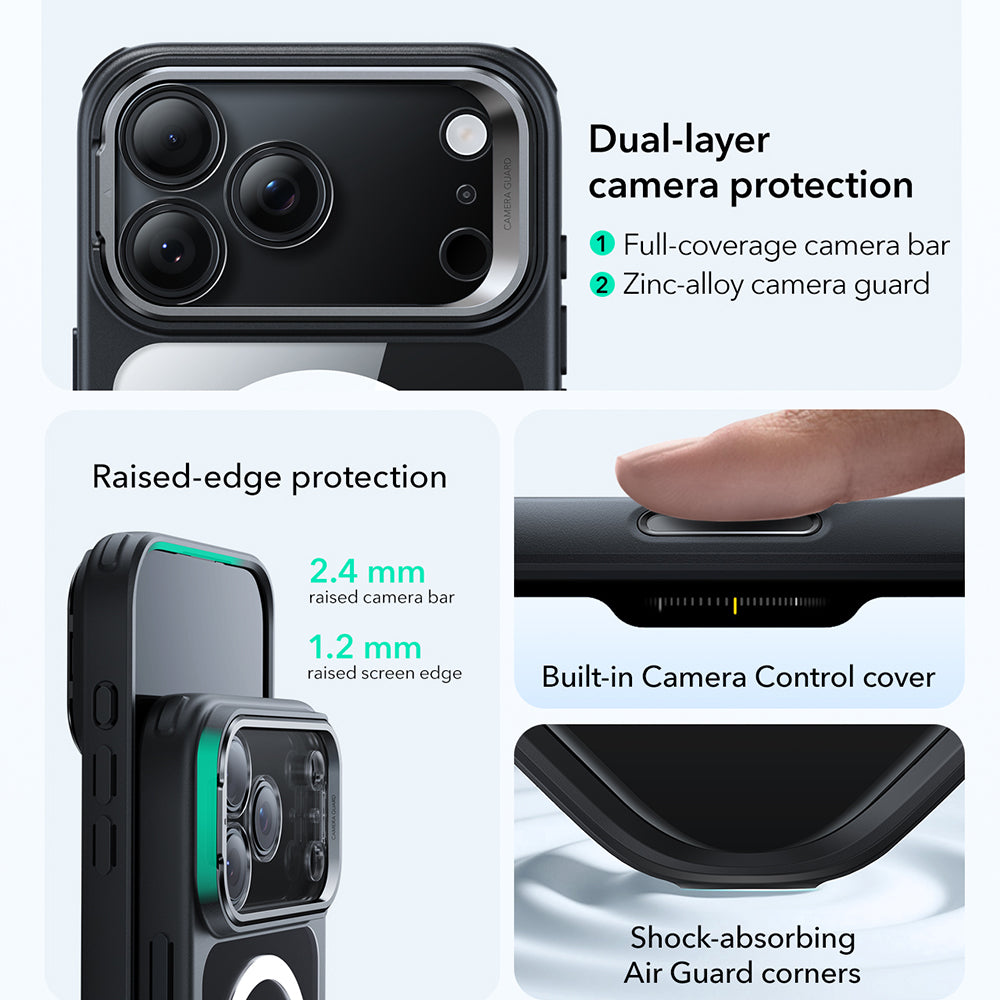 Husa de protectie ESR Classic Hybrid HaloLock Kickstand compatibil cu iPhone 17 Pro, Transparent Black
