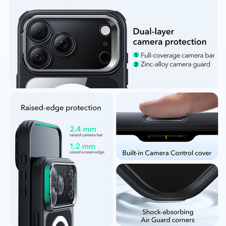 Husa de protectie ESR Classic Hybrid HaloLock Kickstand compatibil cu iPhone 17 Pro, Transparent Black