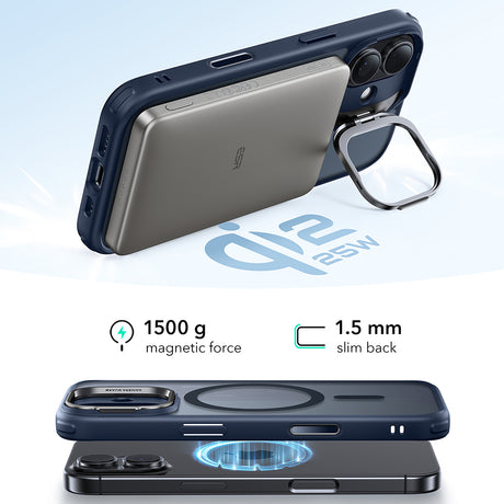 Husa de protectie ESR Classic Hybrid HaloLock Kickstand compatibil cu iPhone 17, Frosted Blue