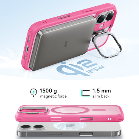Husa de protectie ESR Classic Hybrid HaloLock Kickstand compatibil cu iPhone 17, Frosted Pink