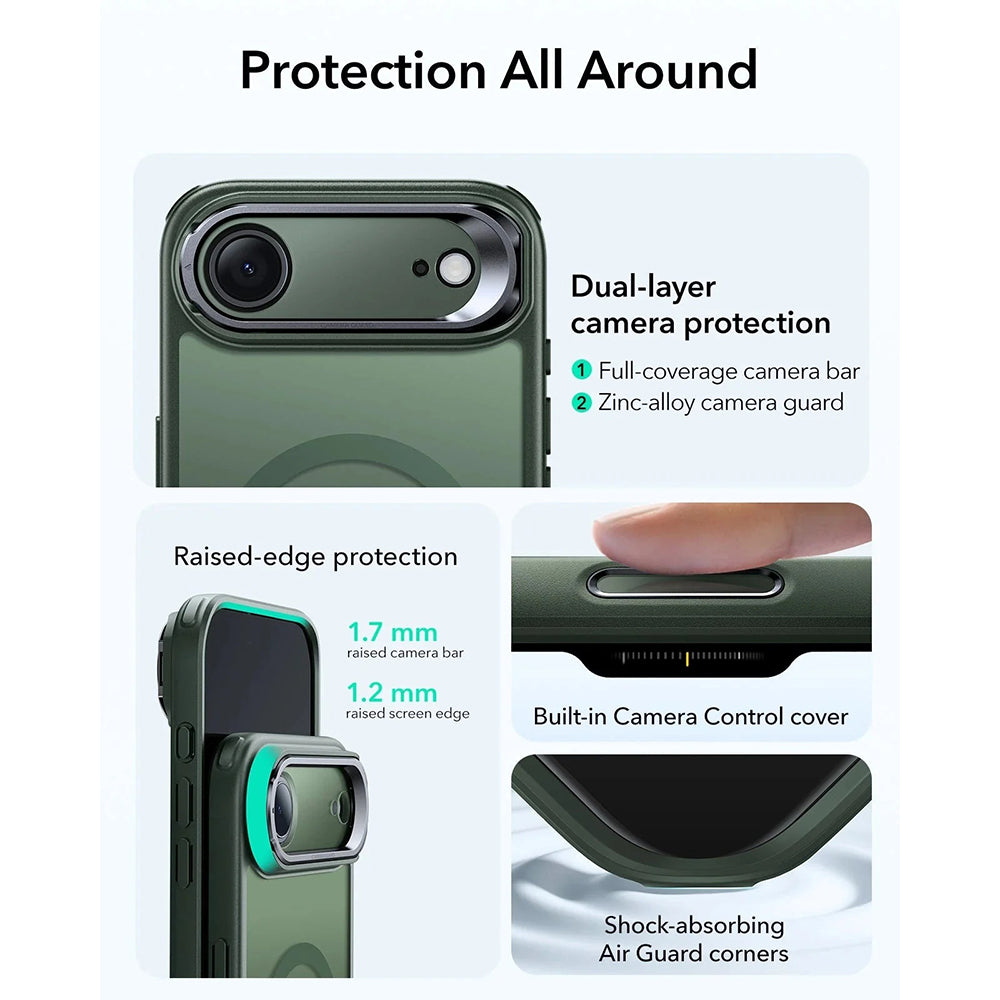 Husa de protectie ESR Classic Hybrid HaloLock Kickstand compatibil cu iPhone 17 Air, Frosted Green