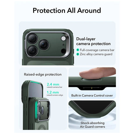 Husa de protectie ESR Classic Hybrid HaloLock Kickstand compatibil cu iPhone 17, Frosted Green