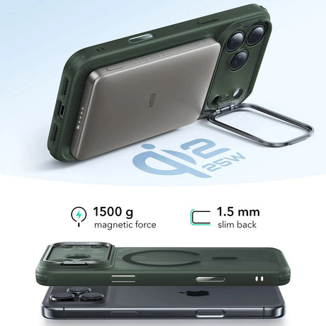 Husa de protectie ESR Classic Hybrid HaloLock Kickstand compatibil cu iPhone 17 Pro Max, Frosted Green