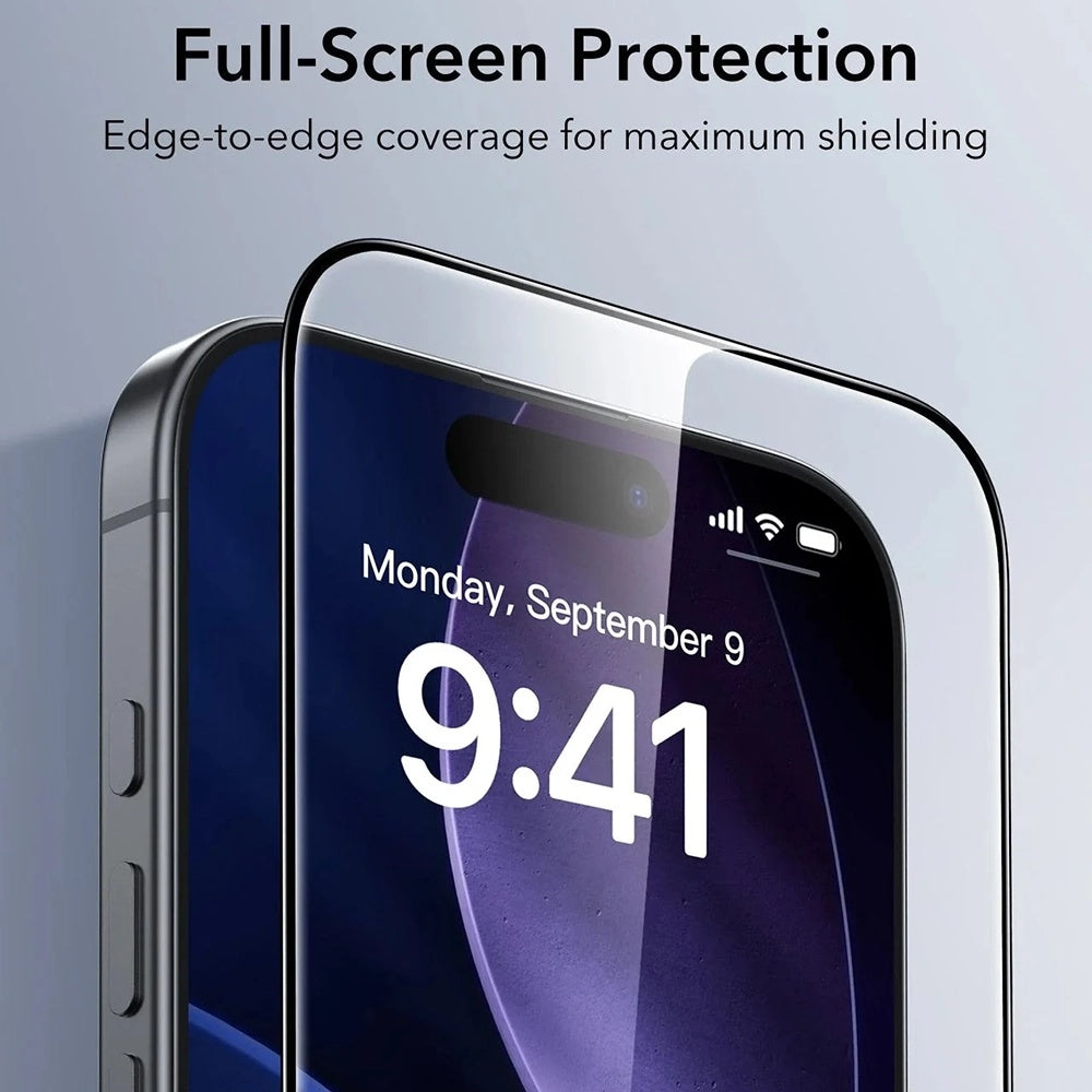 Folie de protectie ESR Tempered Glass UltraFit (set de 3) compatibil cu iPhone 17 / iPhone 16 Pro, Negru