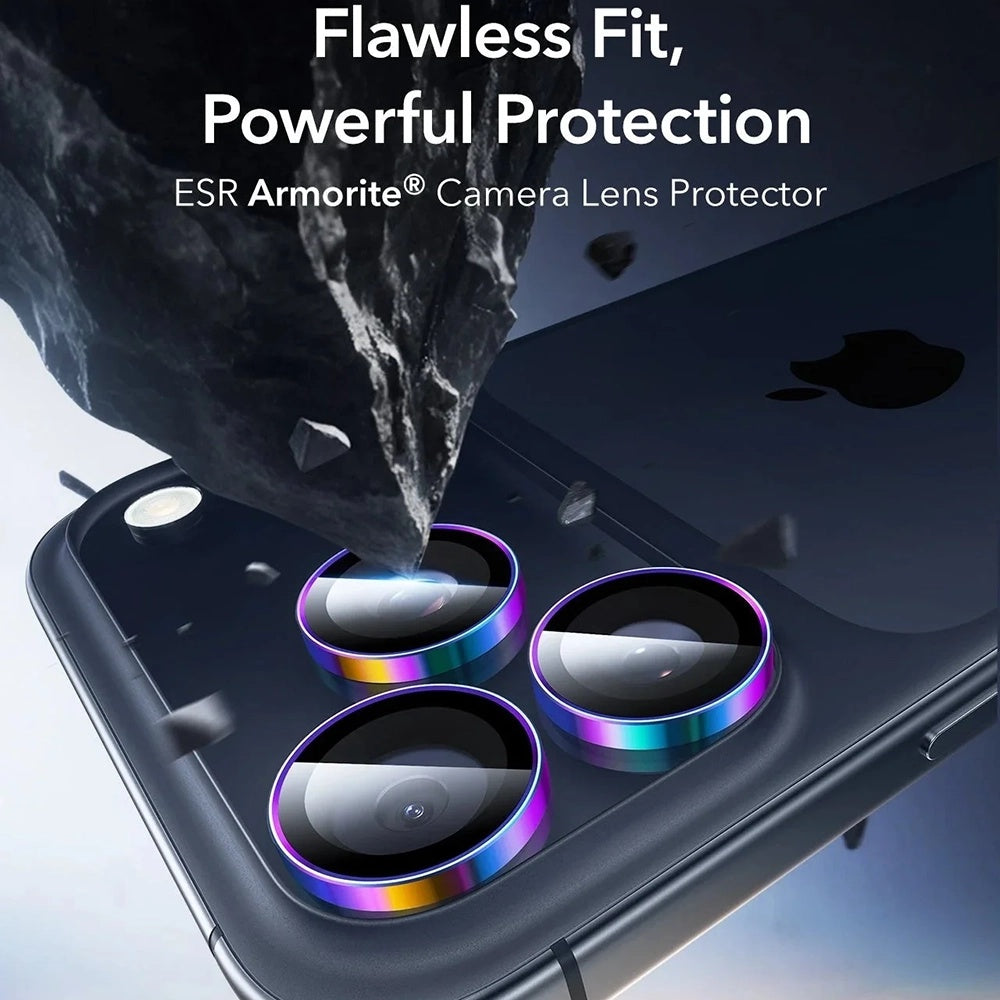 Folie de protectie ESR Armorite Camera Lens Protectors compatibil cu iPhone 14 Pro/Pro Max/15 Pro/Pro Max/16 Pro/16 Pro Max/17 Pro/17 Pro Max, Chromatic