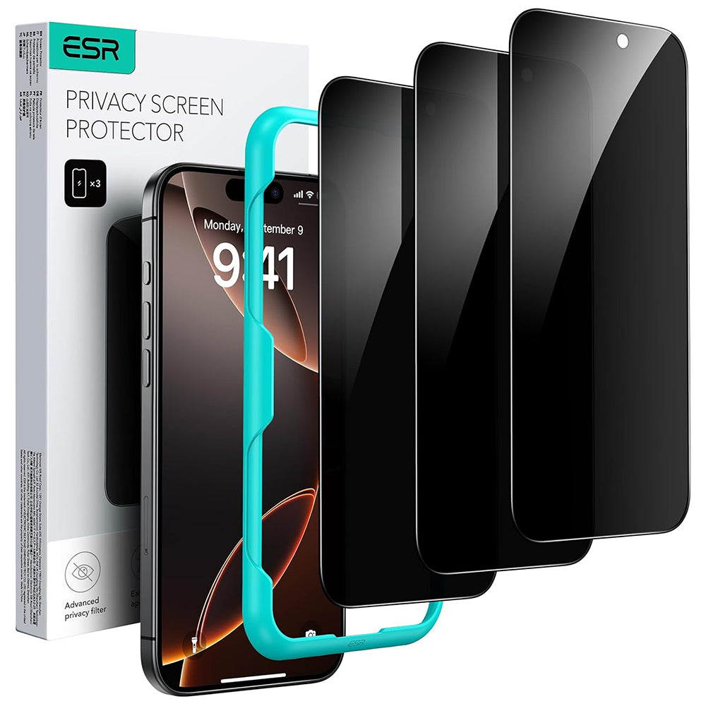 Folie de protectie ESR Privacy Tempered Glass (set de 3) compatibil cu iPhone 17 / iPhone 16 Pro, Negru
