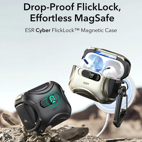 Casti ESR Cyber FlickLock HaloLock, Apple AirPods Pro 3, Negru