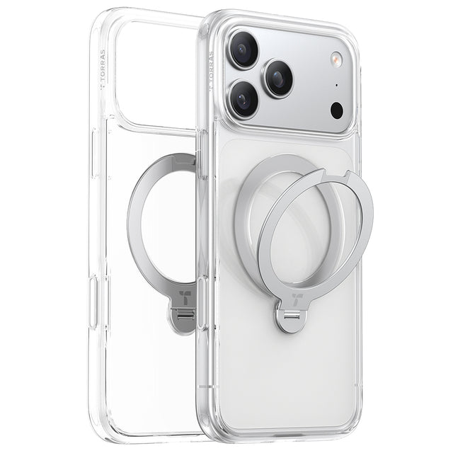 Husa de protectie Torras Ostand Spin MagSafe Series compatibil cu iPhone 17 Pro, Transparent