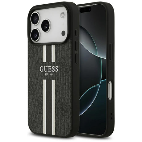 Husa de protectie Guess Hardcase 4G Printed Stripes MagSafe (GUHMP17LP4RPSK) compatibil cu iPhone 17 Pro, Negru