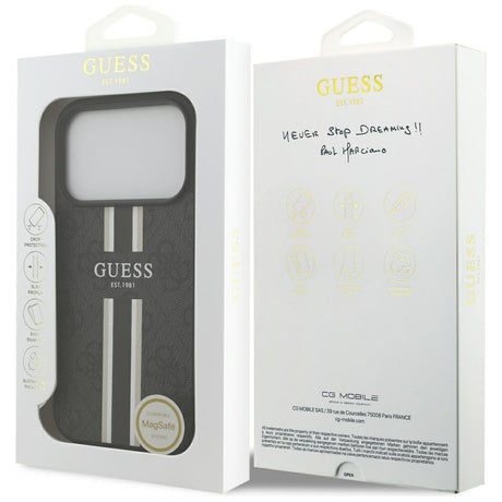 Husa de protectie Guess Hardcase 4G Printed Stripes MagSafe (GUHMP17LP4RPSK) compatibil cu iPhone 17 Pro, Negru