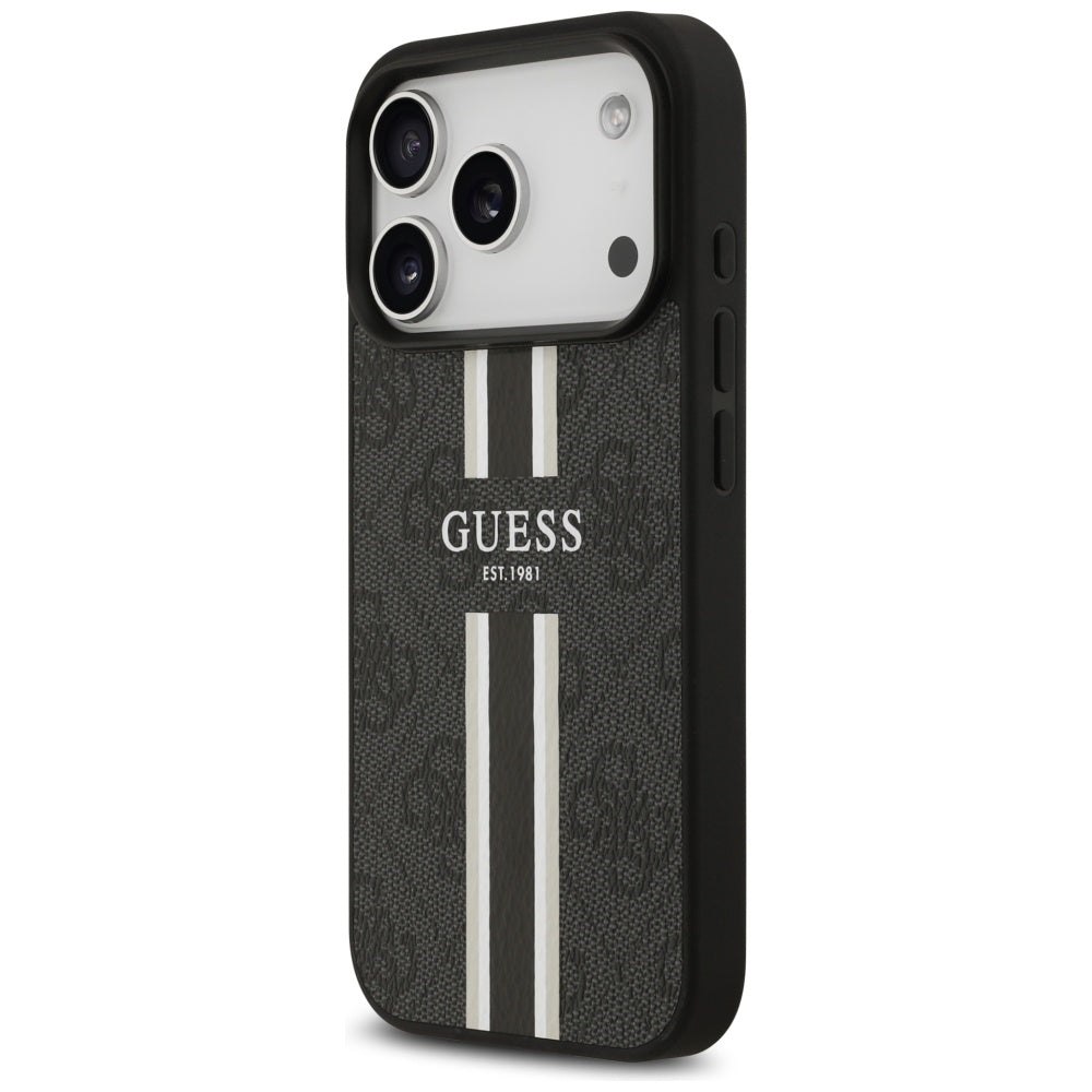 Husa de protectie Guess Hardcase 4G Printed Stripes MagSafe (GUHMP17XP4RPSK) compatibil cu iPhone 17 Pro Max, Negru