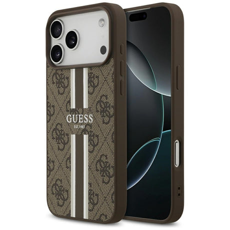 Husa de protectie Guess Hardcase 4G Printed Stripes MagSafe (GUHMP17XP4RPSW) compatibil cu iPhone 17 Pro Max, Maro