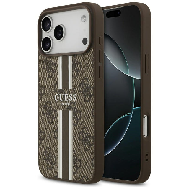 Husa de protectie Guess Hardcase 4G Printed Stripes MagSafe (GUHMP17XP4RPSW) compatibil cu iPhone 17 Pro Max, Maro