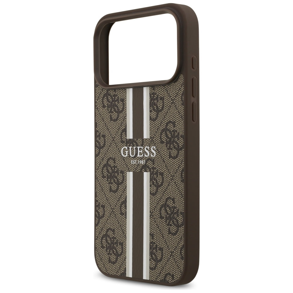 Husa de protectie Guess Hardcase 4G Printed Stripes MagSafe (GUHMP17XP4RPSW) compatibil cu iPhone 17 Pro Max, Maro