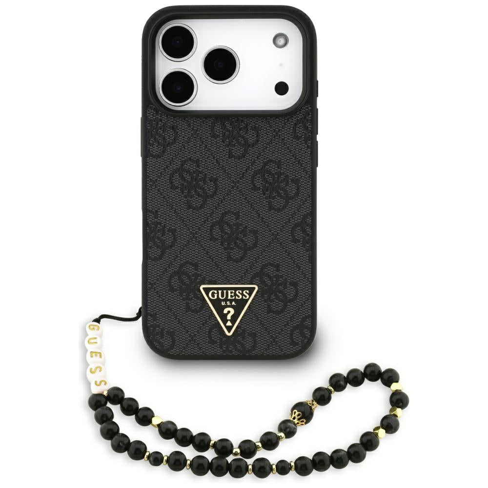 Husa de protectie Guess Hardcase 4G Triangle Logo MagSafe with Cord Strap (GUHMP17LP4TSDPPSK) compatibil cu iPhone 17 Pro, Negru