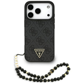 Husa de protectie Guess Hardcase 4G Triangle Logo MagSafe with Cord Strap (GUHMP17LP4TSDPPSK) compatibil cu iPhone 17 Pro, Negru