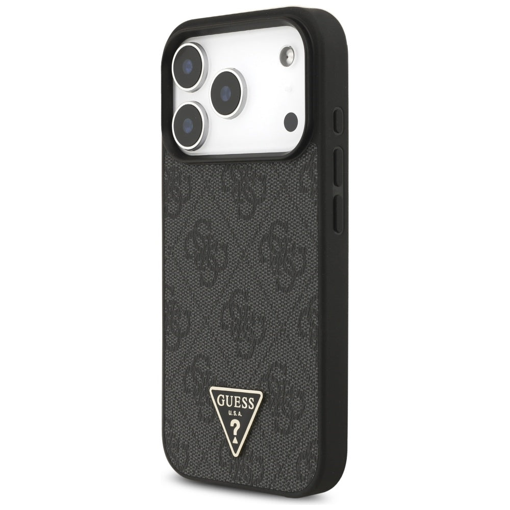Husa de protectie Guess Hardcase 4G Triangle Logo MagSafe with Cord Strap (GUHMP17LP4TSDPPSK) compatibil cu iPhone 17 Pro, Negru