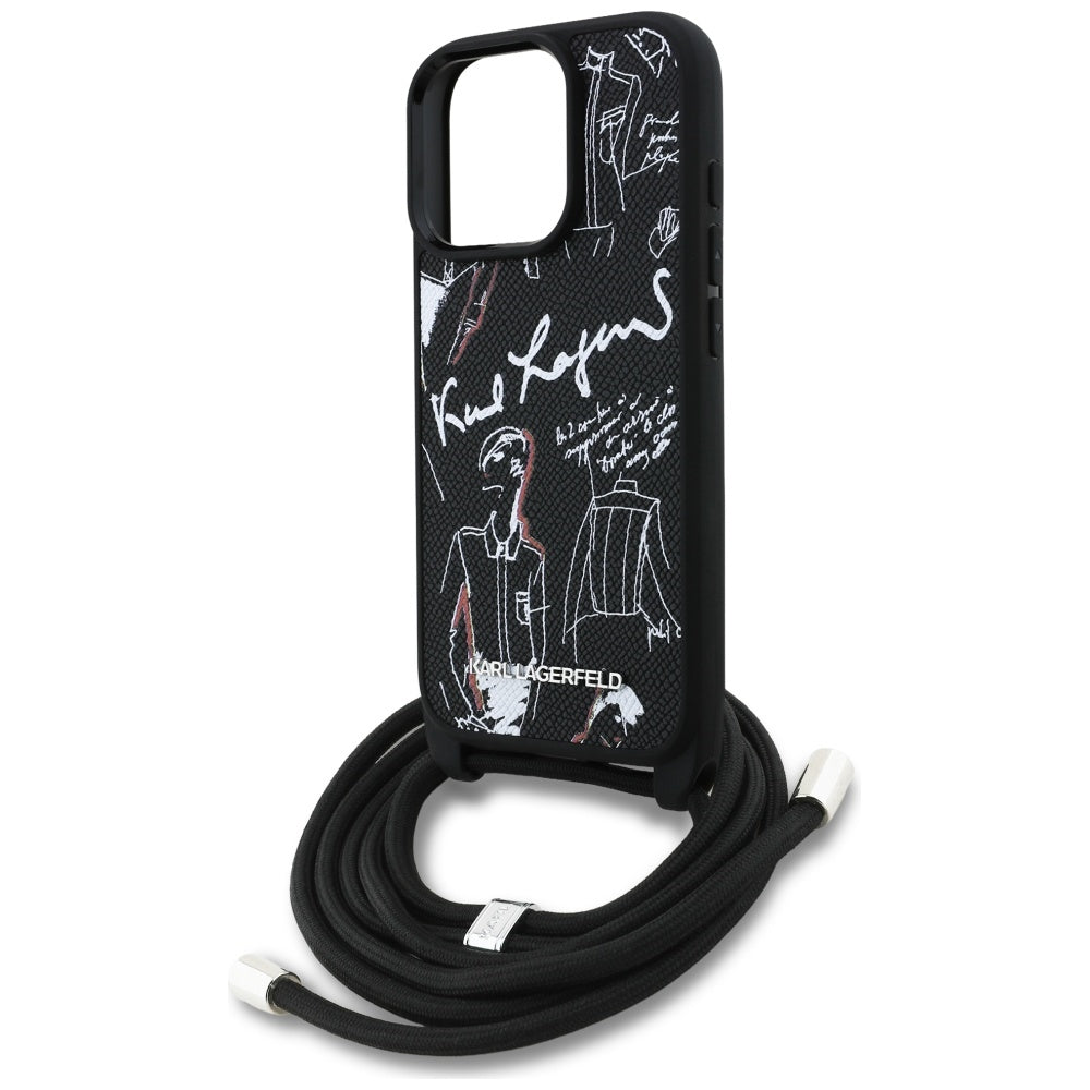 Husa de protectie Karl Lagerfeld Saffiano MagSafe Crossbody (KLHCP16LPGGRMPCK) compatibil cu iPhone 16 Pro, Negru