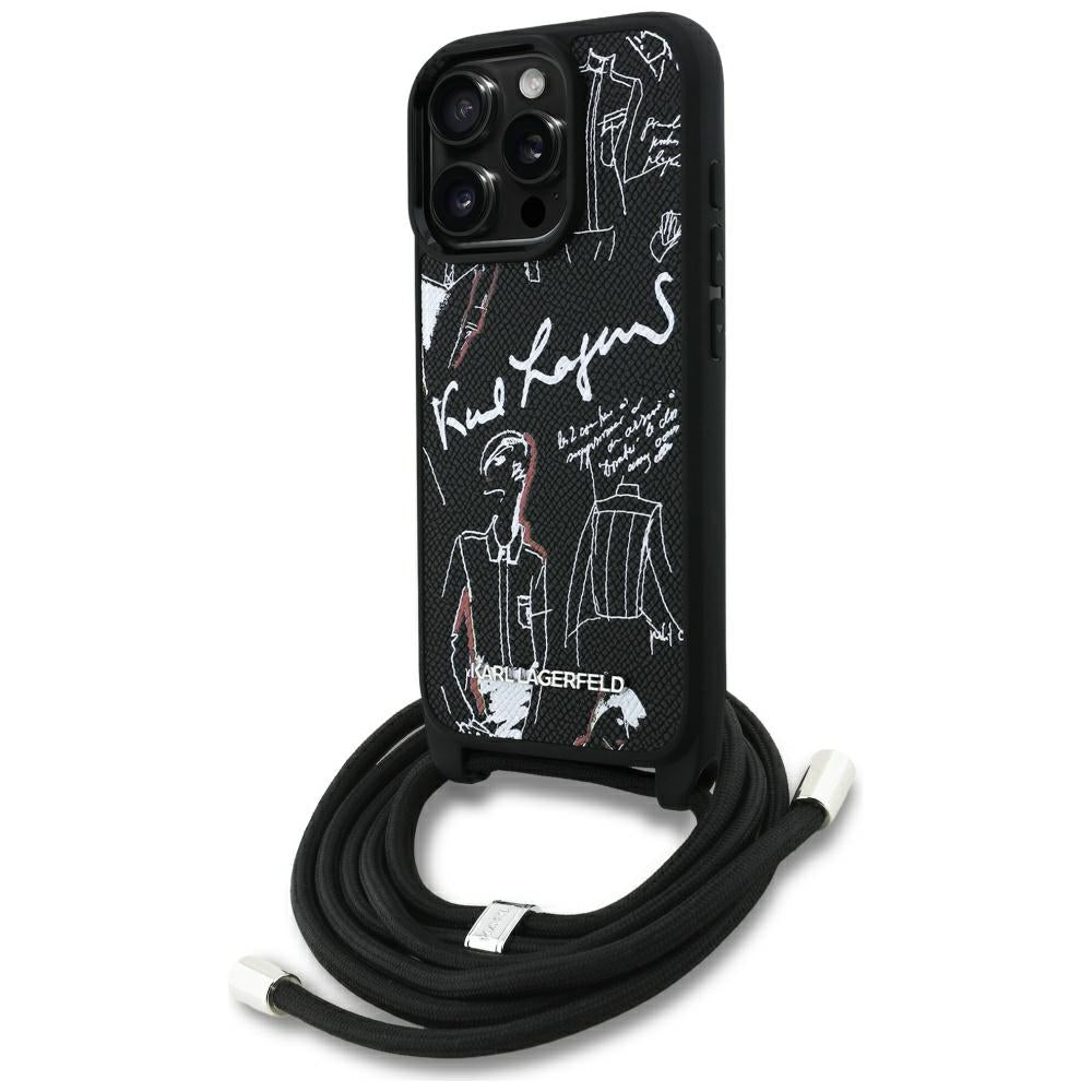 Husa de protectie Karl Lagerfeld Saffiano MagSafe Crossbody (KLHCP16LPGGRMPCK) compatibil cu iPhone 16 Pro, Negru