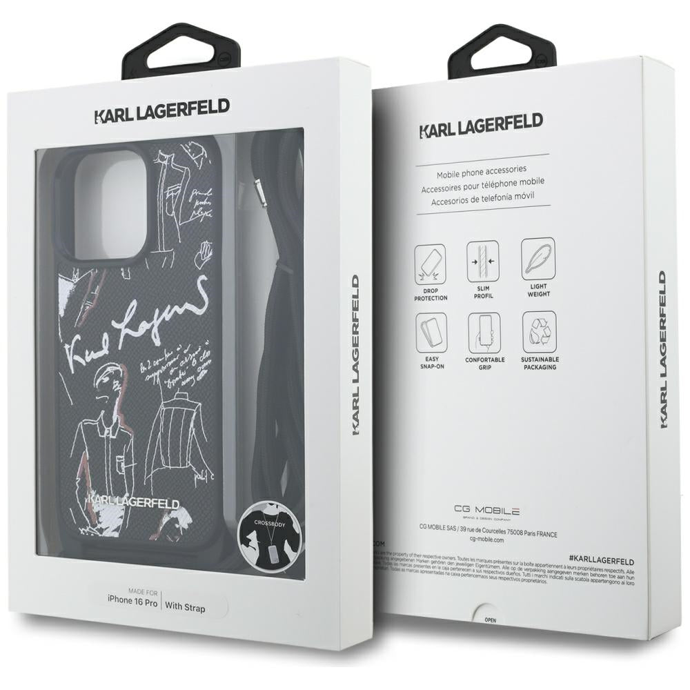 Husa de protectie Karl Lagerfeld Saffiano MagSafe Crossbody (KLHCP16LPGGRMPCK) compatibil cu iPhone 16 Pro, Negru