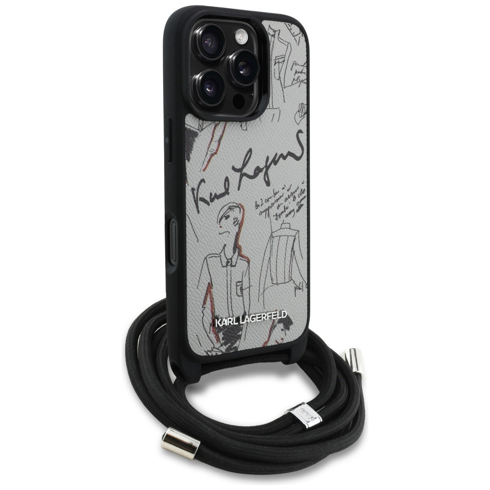Husa de protectie Karl Lagerfeld Saffiano MagSafe Crossbody (KLHCP16LPGGRMPCG) compatibil cu iPhone 16 Pro, Gri