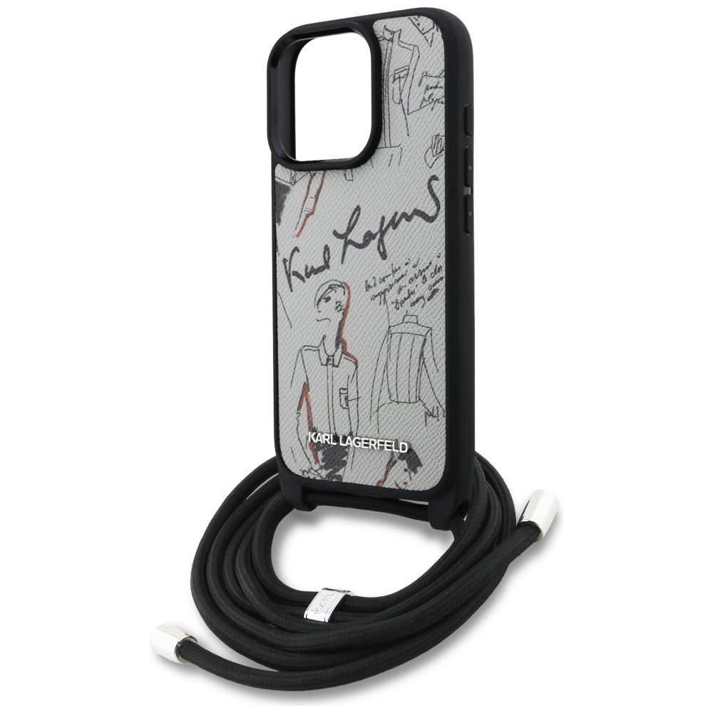 Husa de protectie Karl Lagerfeld Saffiano MagSafe Crossbody (KLHCP16LPGGRMPCG) compatibil cu iPhone 16 Pro, Gri