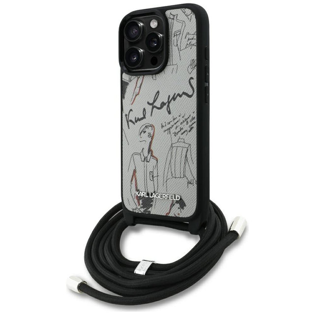 Husa de protectie Karl Lagerfeld Saffiano MagSafe Crossbody (KLHCP16LPGGRMPCG) compatibil cu iPhone 16 Pro, Gri