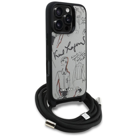 Husa de protectie Karl Lagerfeld Saffiano MagSafe Crossbody (KLHCP16XPGGRMPCG) compatibil cu iPhone 16 Pro Max, Gri