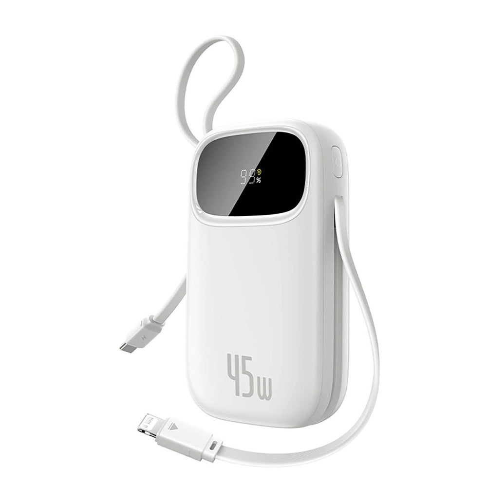 Baterie externa Baseus EnerFill FC31 Qpow 3 (E0028C01), USB-C/Lightning Cables, 10000mAh, 45W, Digital Display, Moon White