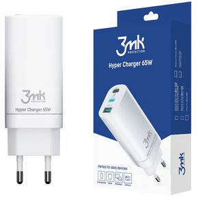 Incarcator 3mk Hyper, 2x Type-C, 1x USB-A, GaN Technology, Quick Charge, 65W, Alb